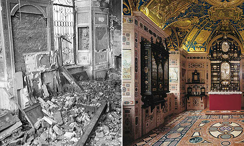Bild: Reiche Kapelle, Zustand 1944 und heute