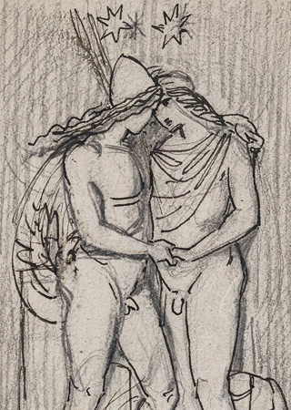 Ludwig Schwanthaler (1802-1848): Das zum Sternbild „Zwillinge“ vergöttlichte Brüderpaar Kastor und Pollux (Ausschnitt)