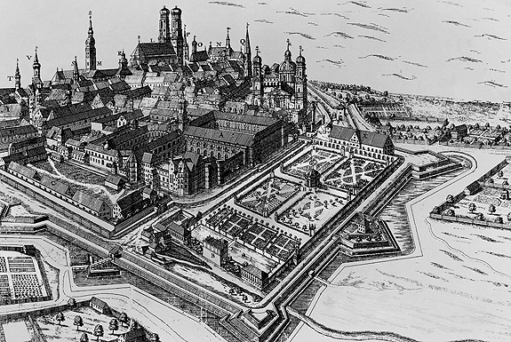 Picture: View of the Residence and the Court Garden from the north-east, copper engraving by Michael Wening, 1701