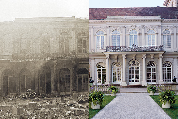 Bild: Königsbauhof, Zustand 1944 und heute